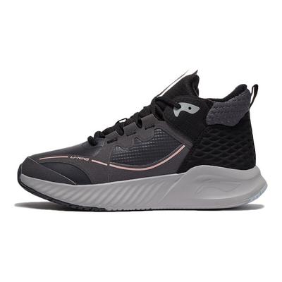 Li Ning Soft Zero Wntr Zero Wntr Fleece Shock Absorption Mid-Top Running Shoes Women Sneaker Black AGLR238-2