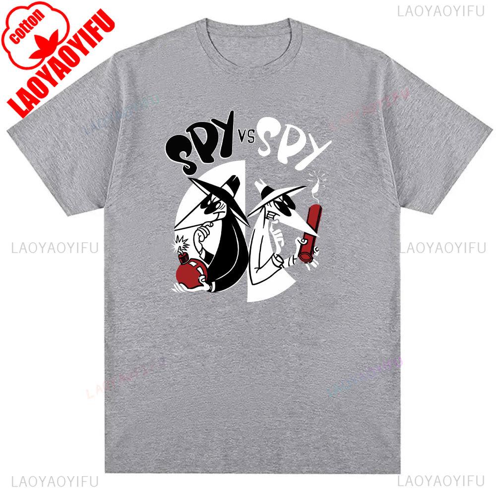 Retro 80s Spy Vs Spy Cartoon Graphic Cotton T Shirt Mens Summer Crew Neck Funny Humorous Vintage Style Fashion Print Tee Shirt
