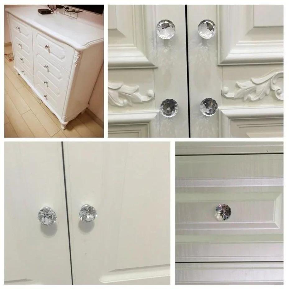 5 Pcs/Set 30mm Crystal Cabinet Knob With Screws Diamond Shape Drawer Cupboard Handle Pull Decorative Balls
