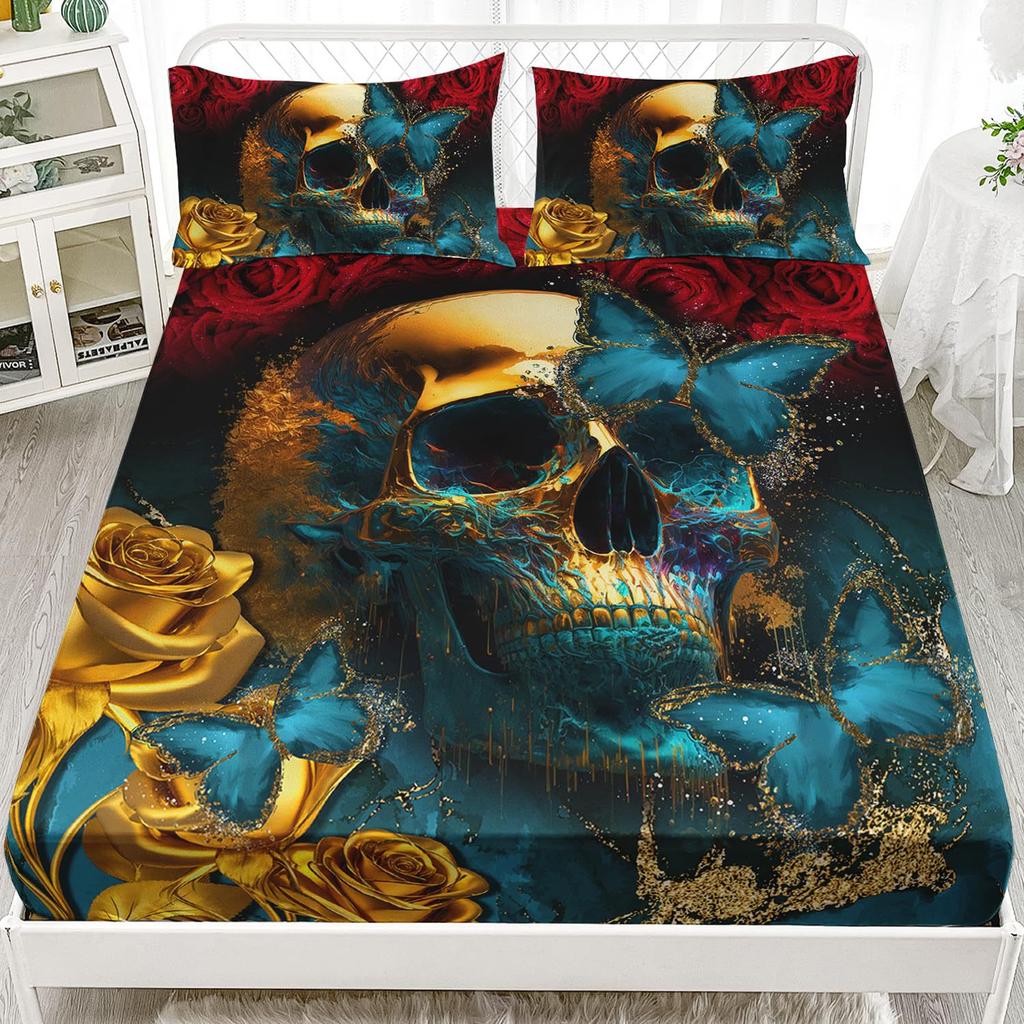 Halloween Skull Personality Pattern Sheet Three-Piece Digital Printing Bedding Set Children Adult