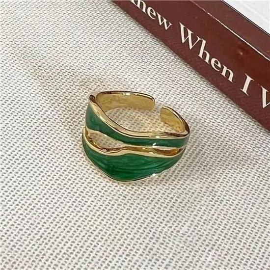 Geometric Double-Layer Hollow Adjustable Ring: Women's Fashionable Irregular Drip Glaze Color Block Index Finger Jewelry