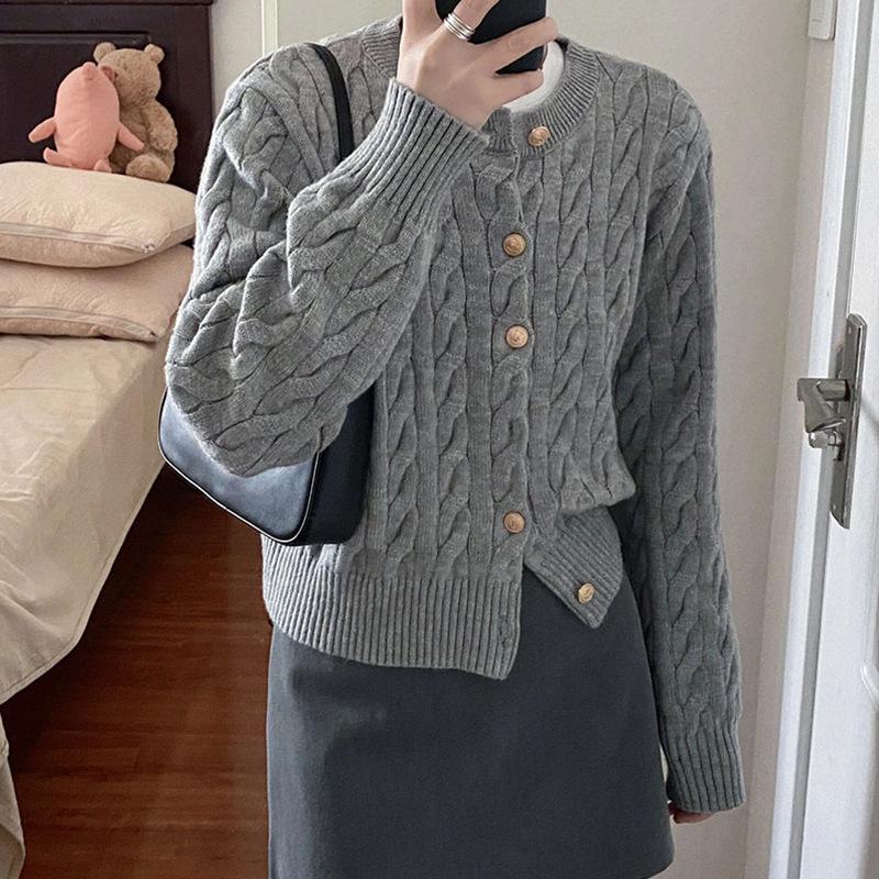 

YYFS Женская мода Повседневная Осень Зима Однотонный Принт Длинный Рукав О-Образный Вырез Топы Женская Одежда Шерстяной Трикотаж Свитера Size: One Size серый