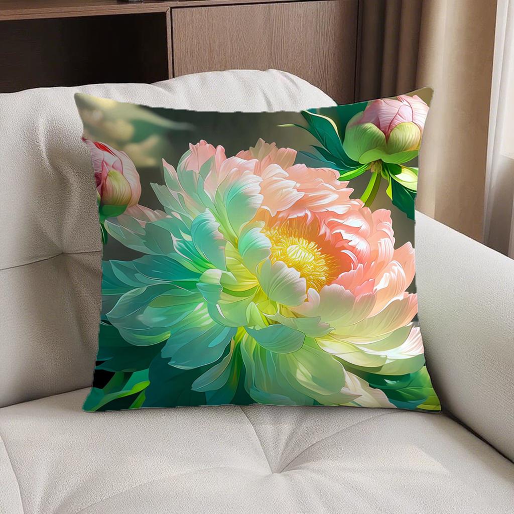 Double-Sided Detachable Cover Wealthy Peony Flower Pillow Living Room Sofa Car Bed Head Square Throw Pillow Case Chinese Style