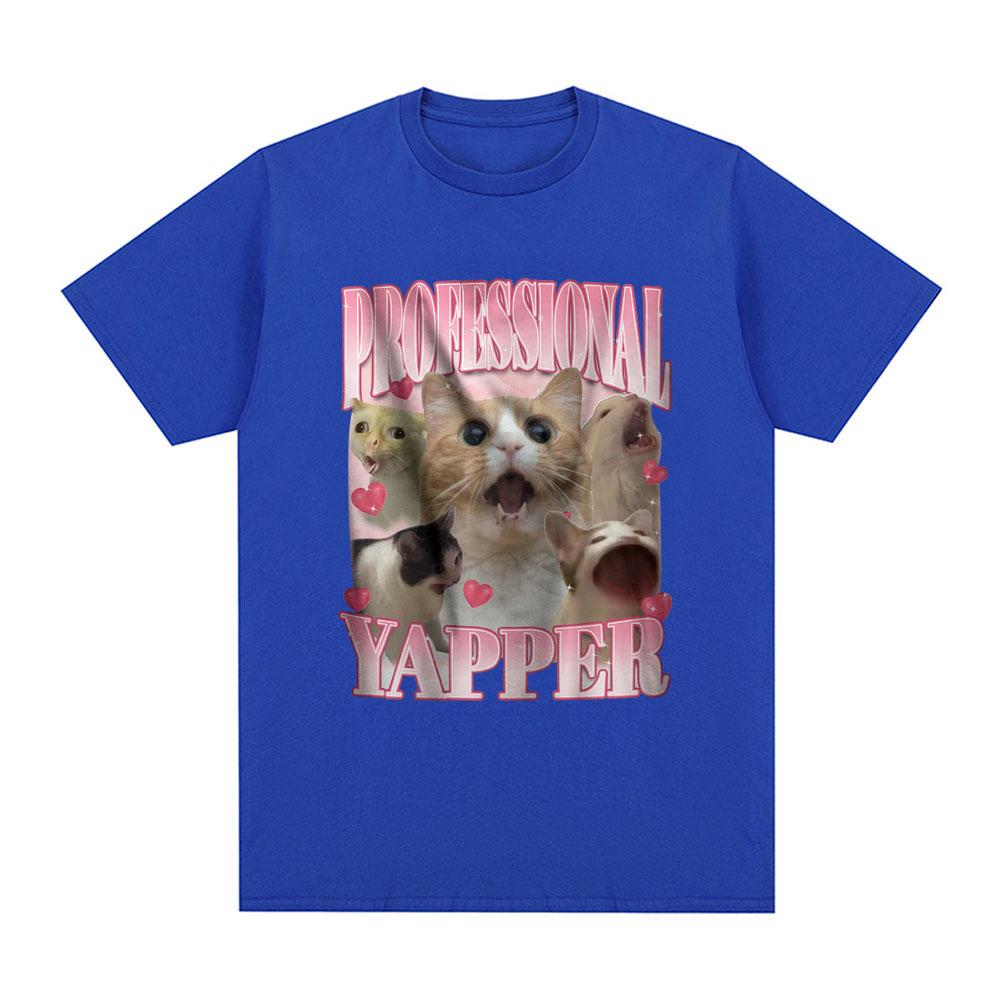 Professional Yapper Meme T-Shirt Funny Cat Lovers Graphic Short Sleeve T Shirt 100% Cotton Casual Comfort Loose T-shirts Unisex