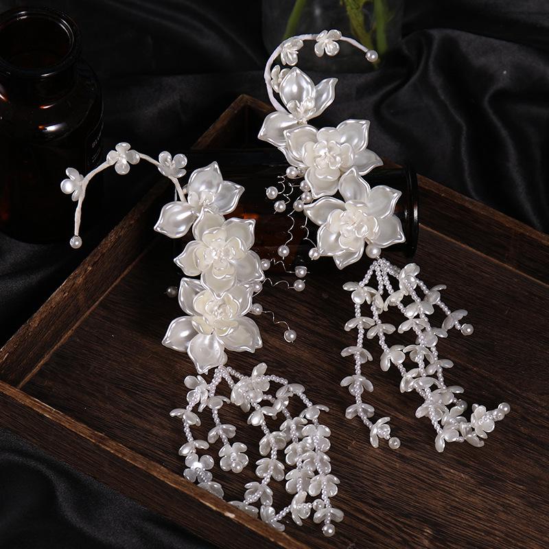 

Korean Fairy Pearl Ear Cuff and Forest-Inspired Headdress for Wedding Gowns and Photo Studio Styling