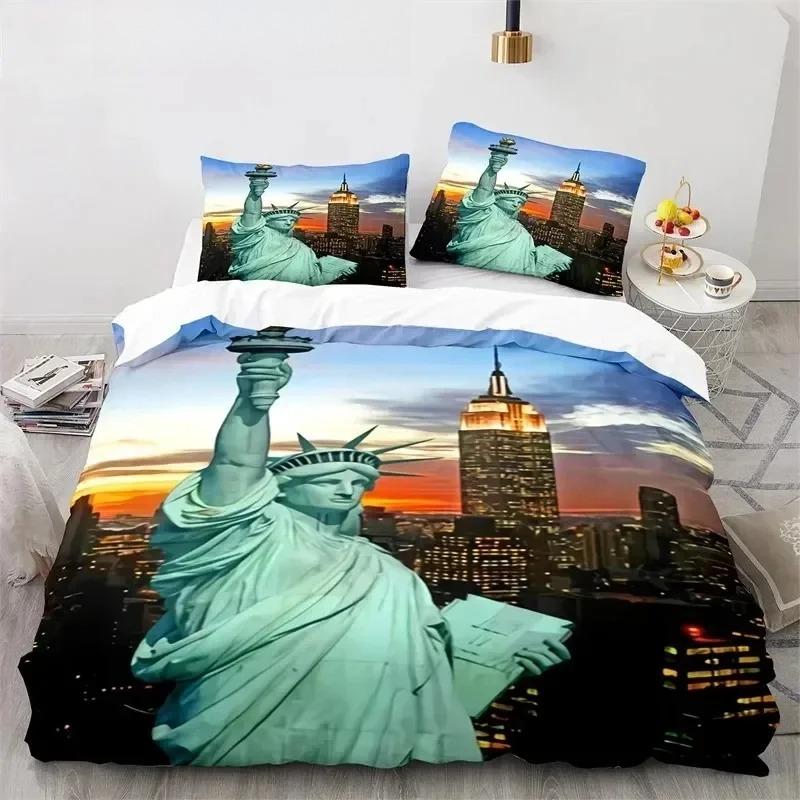 Statue Of Liberty Duvet Cover King Size Microfiber World Famous Building Bedding Set New York Landmark Cityscape Comforter Cover