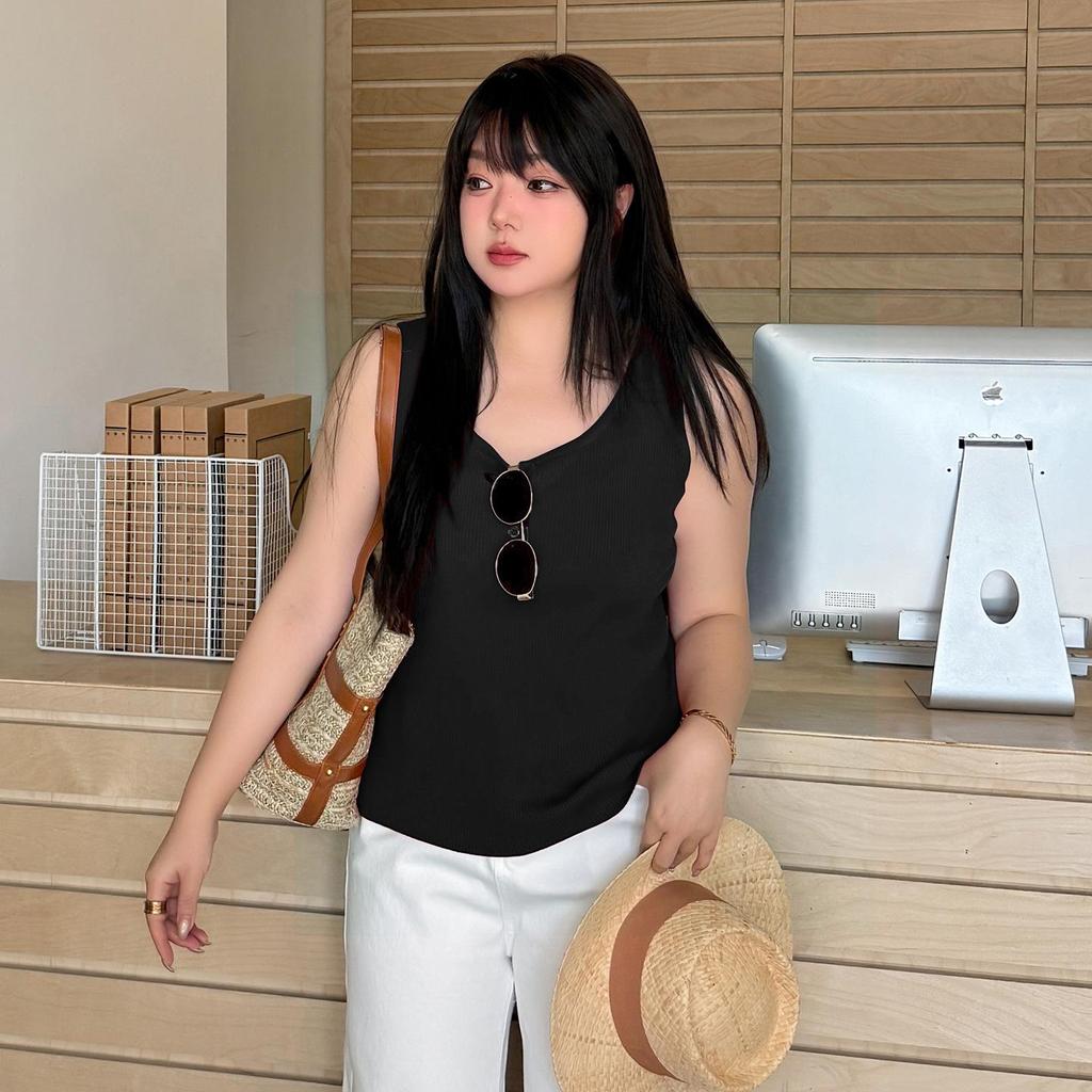 Zhi Xuan Plus Size Wool Blend Ribbed Stripe Tank Top for Women - 2026 Spring Collection, Wear Alone or Layered