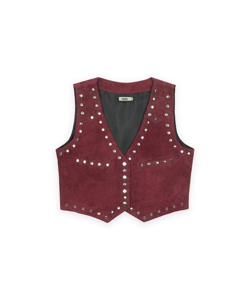 Murra Women'S Studded Leather Vest _ Burgundy