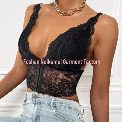 Europäische & Amerikanische Sexy Spitze Vorne Schnalle Durchsichtiges Camisole