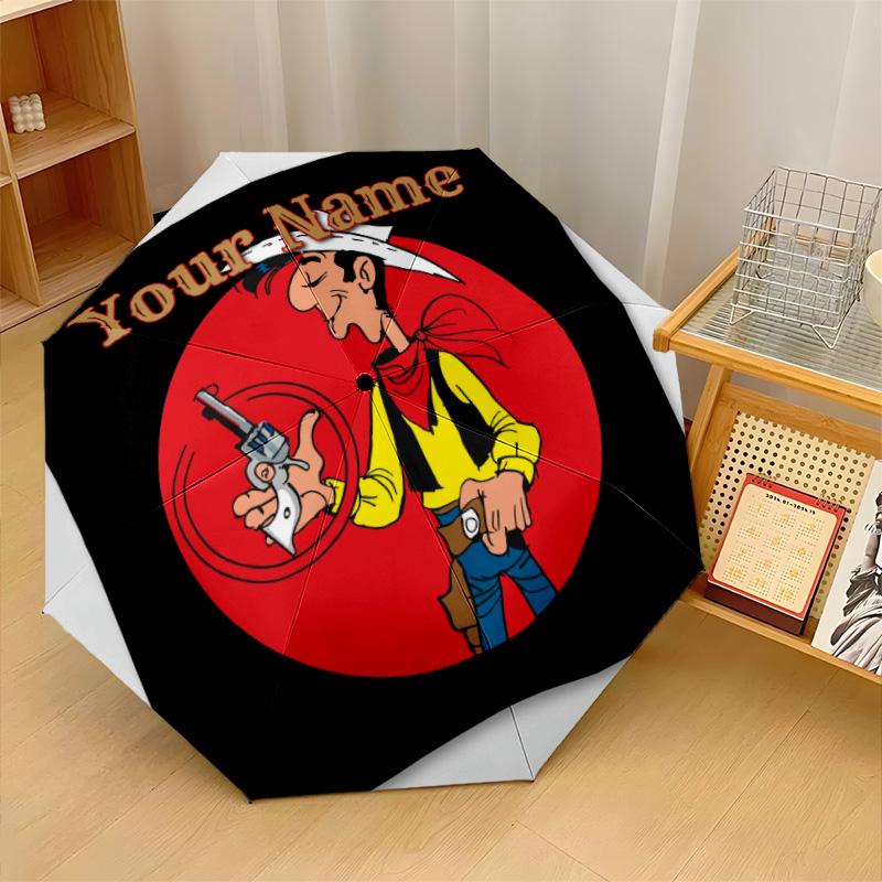 Custom Text Automatic 8 Bone Umbrella, Portable Sun Rain Protection UmbrellaLucky Luke