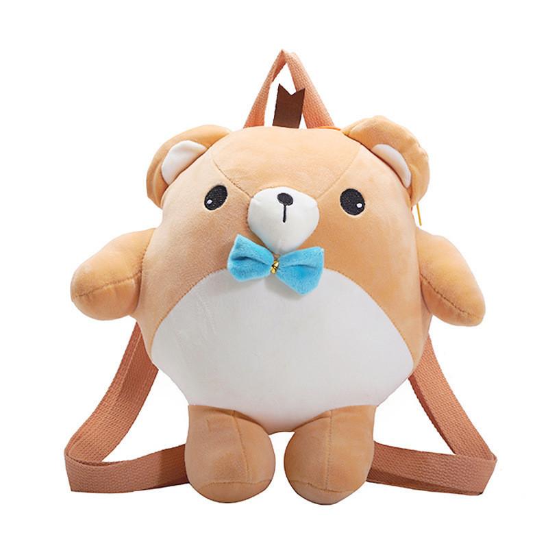 Cute Yellow Plush Cartoon Bear Backpack Soft Velvet Material Zipper Closure Phone Pocket