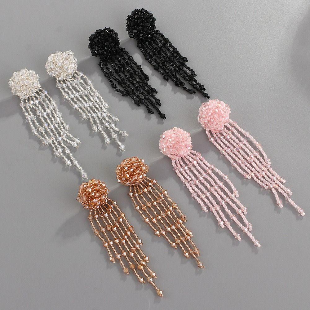 

Korean Beaded Floral Earrings Temperament Tiny Beads Jewelry Rose Tassel Drop Earrings Women
