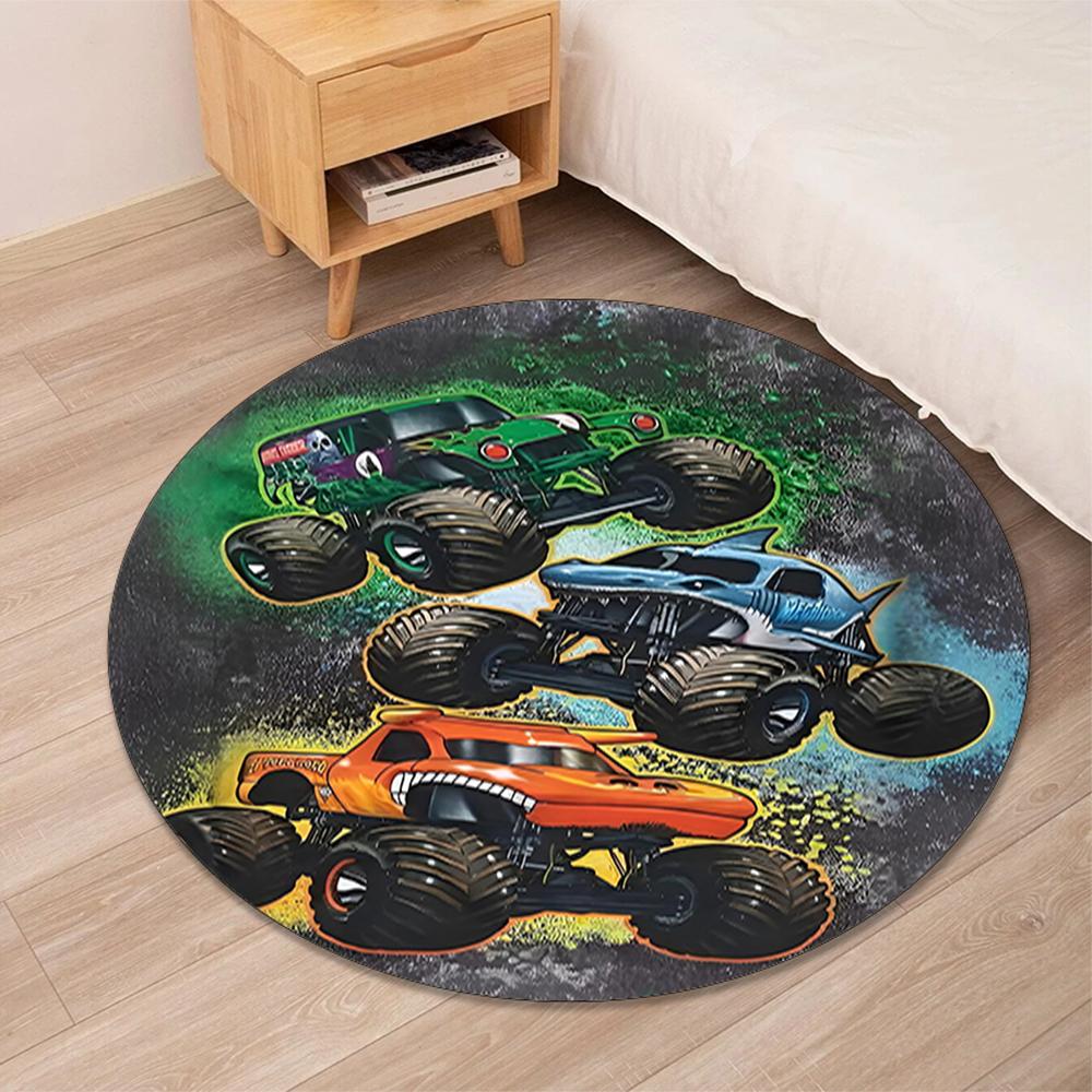 Truck Printed Round Rug Carpet Chair Rug Area Rug Entryway Doormats,for Office Chair Living Room Bedroom Kitchen Room.
