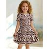 Women's Leopard and Pink Heart-shaped Printed T-shirt Dress, Children's Casual A-line Dress Suitable for Birthday Gifts