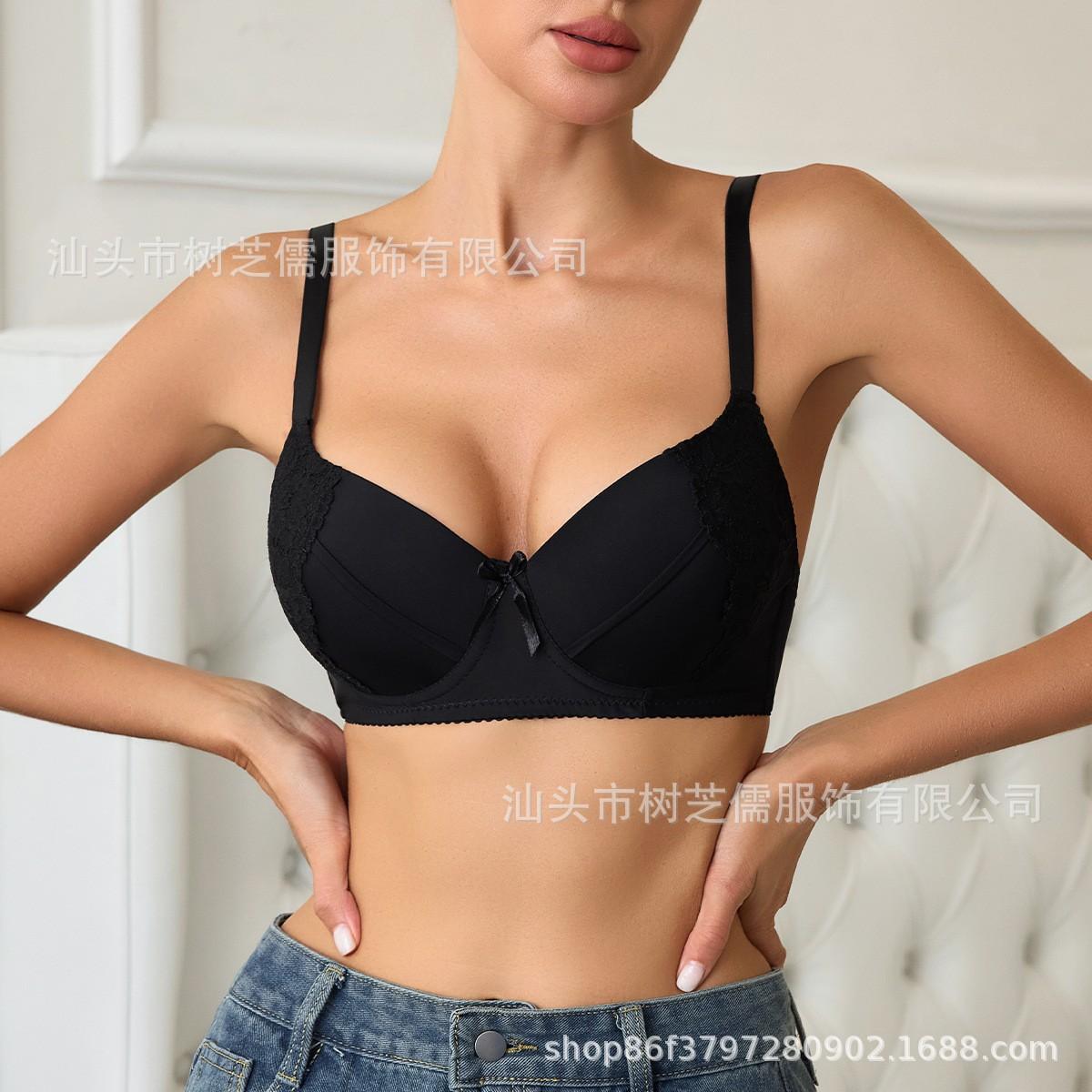 Womens Lace Trim Underwire Push Up Bra Adjustable Straps S чёрный