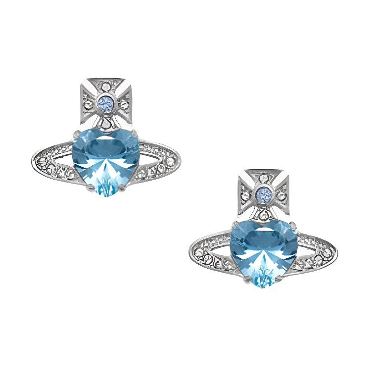 

Vivienne Westwood Ariella Brass Crystal Saturn Heart Blue Diamond Decorative Earrings Women earrings Silver 6201031T-02P649 Basic Packaging-Dust Bag+Box