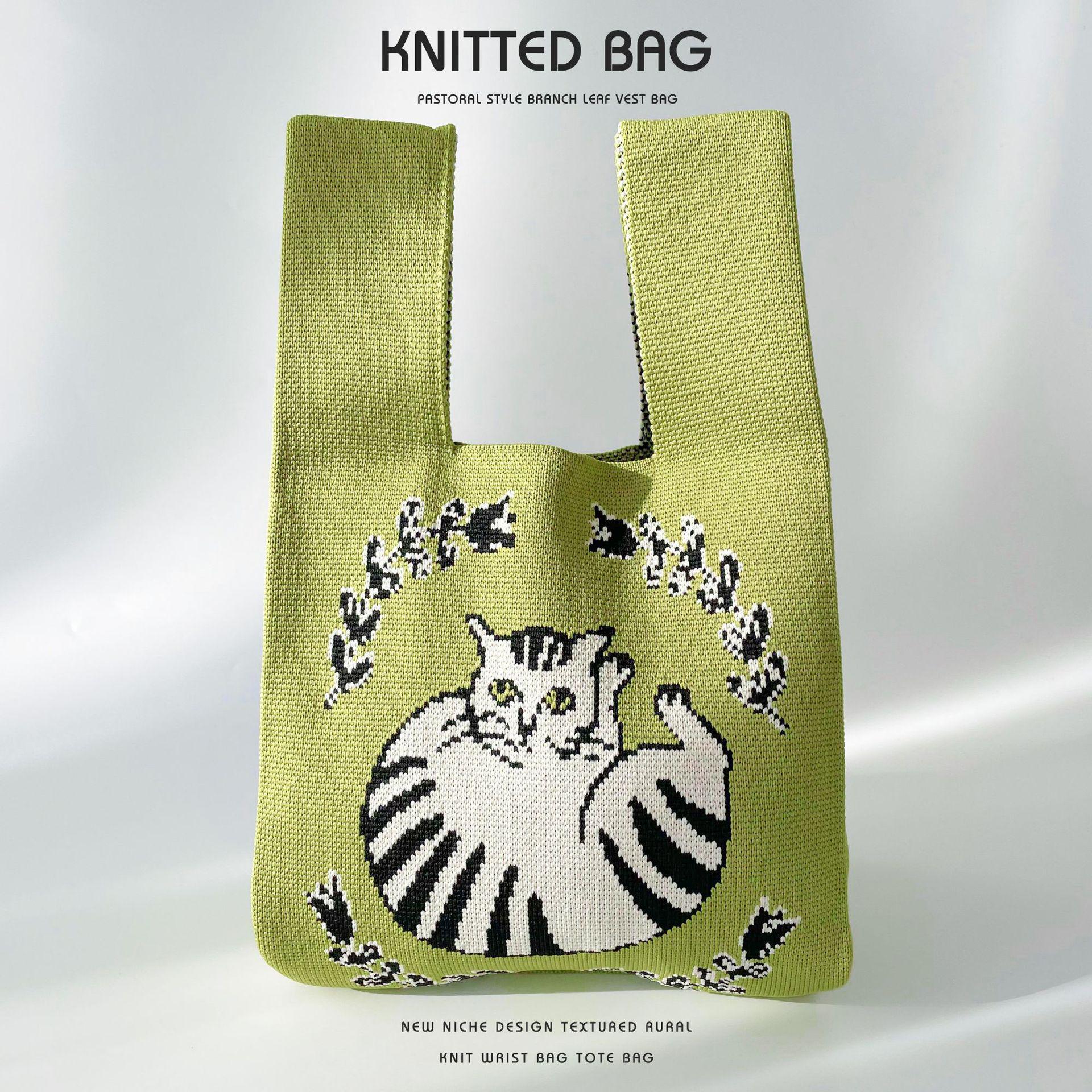 

Симпатичная вязаная сумка через плечо с изображением толстого кота от Niche Design — универсальная, вместительная студенческая сумка на запястье