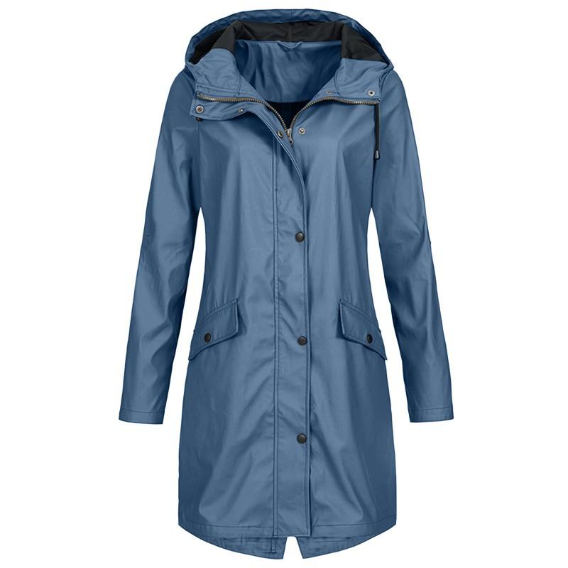 Womens Mid-Length Hooded Windbreaker Jacket Outdoor Hiking Raincoat Casual Fall Winter Coat 7 Colors 6 Sizes