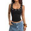 Women Sleeveless Square Neck Tank Top with Metal Eyelet Detail Fitted Casual Fashion Vest for Everyday Wear