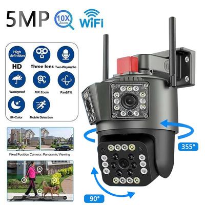 True 500W 2592X1944P Three Lens Super HD WiFi Camera Wireless Outdoor 10X Zoom Security Protection Surveillance Cameras Auto Tracking P2P CCTV PTZ Cam