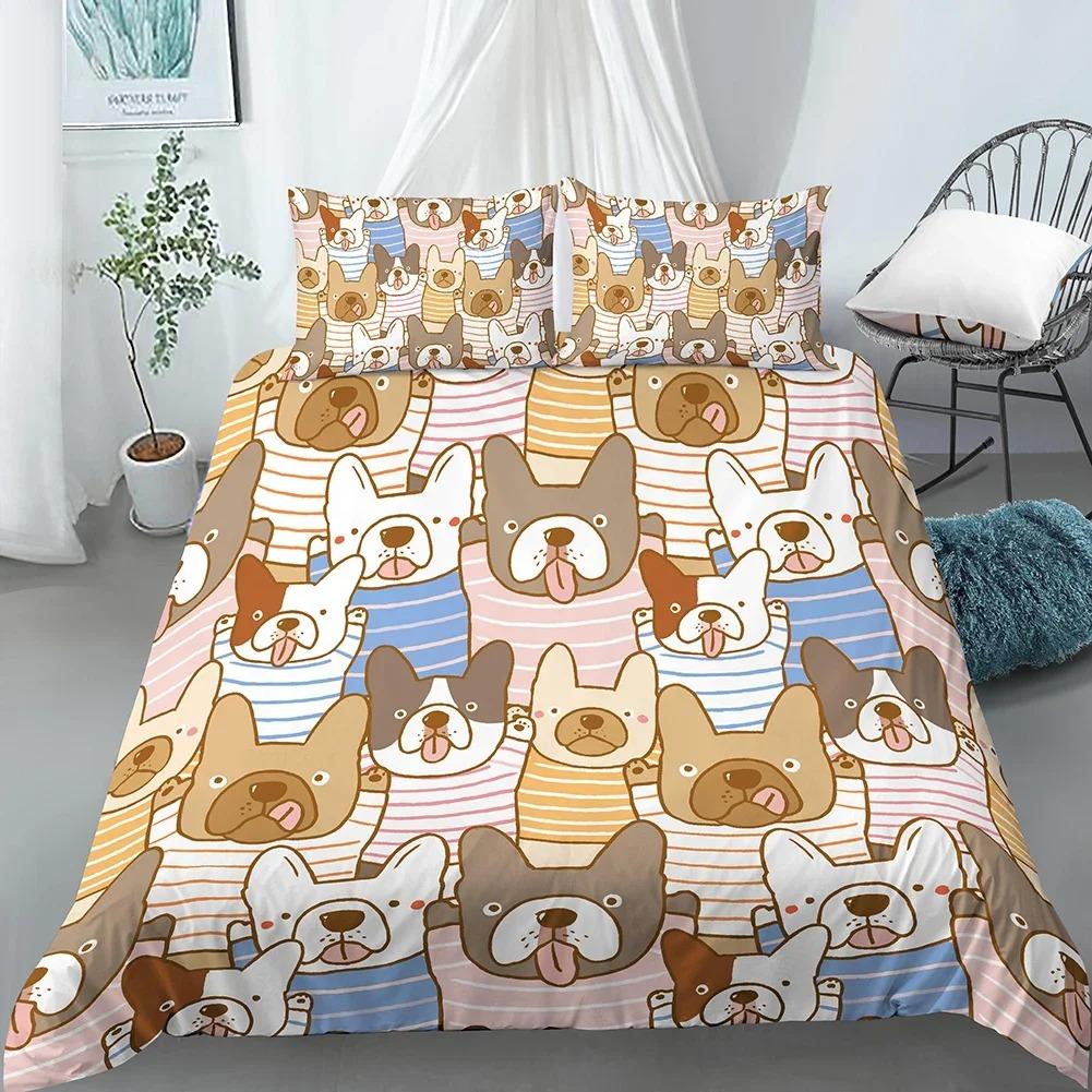 Cartoon Dog Duvet Cover Set Funny Pug Print King Size Bedding Set for Kids Boys Girls Animal Theme 23pcs Twin Comforter Cover