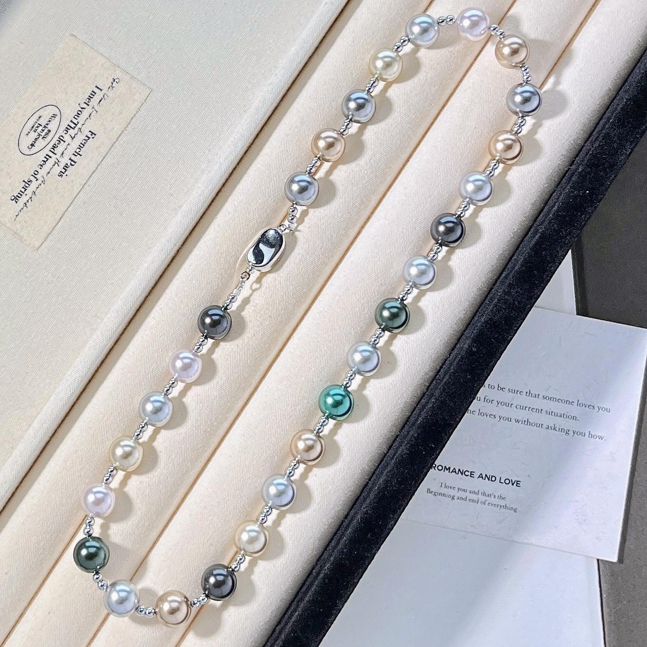 10Mm Autumn And Winter Highlight Peacock Blue Green Artificial Crystal Pearl Gypsy Star Necklace Clavicle Chain Sweater Chain