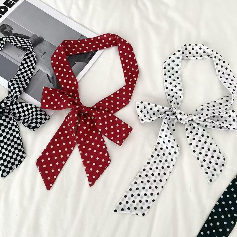 Retro fashionable polka dot long silk scarf women's spring and autumn y2k hot girl fashion versatile decorative scarf thin streamer