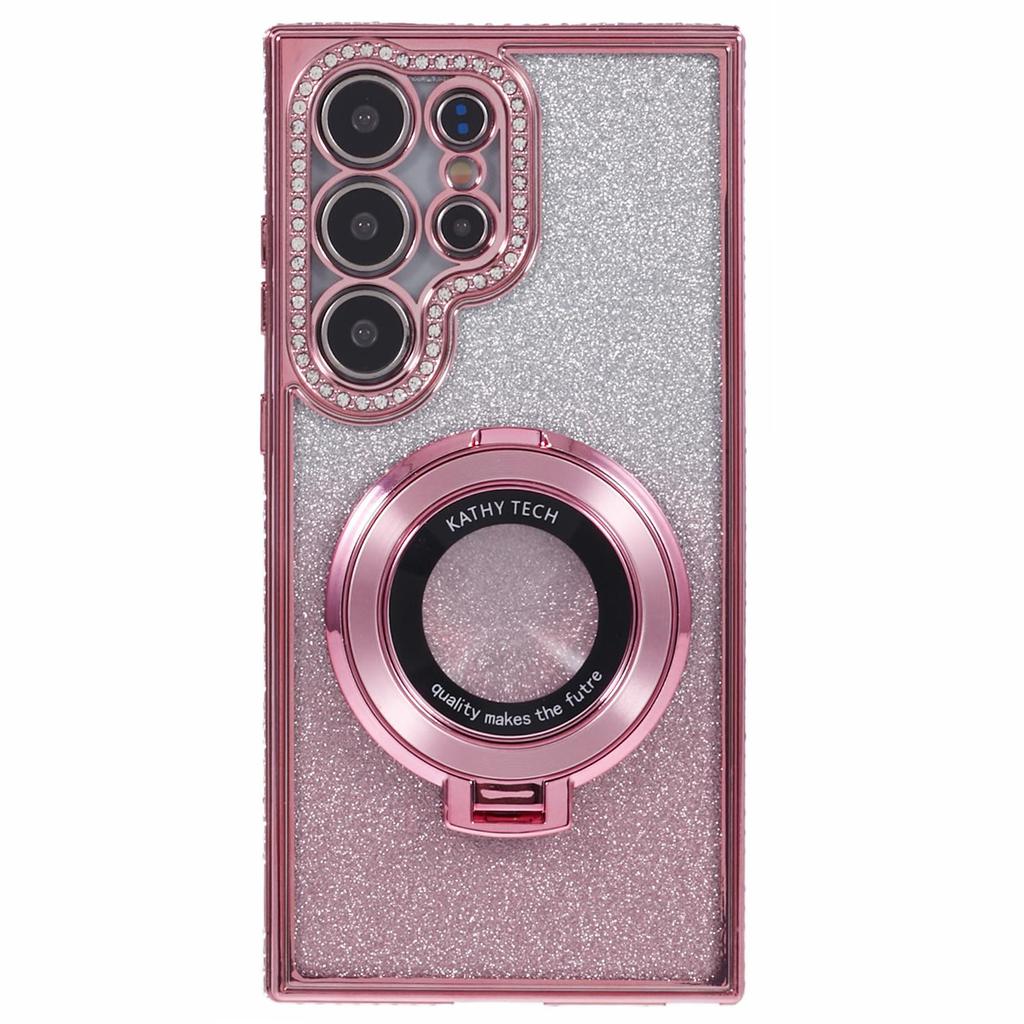 For Samsung Galaxy S23 Ultra TPU Case Rhinestone Gradient Phone Cover with Ring Kickstand