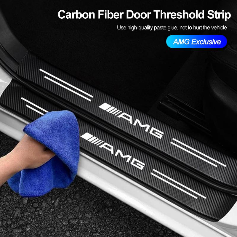 AAVO1 5Pcs Carbon Fiber Car Door Sill Protector Sticker For Mercedes Benz AMG W203 W205 W206 W211 W220 W212 W201 W210 W108 W168 W222 C
