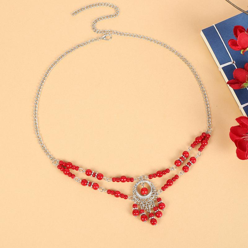 Exotic double-layer forehead jewelry, women's retro eyebrow pendant, ancient style fringed forehead chain, photo headgear, Tibetan necklace.