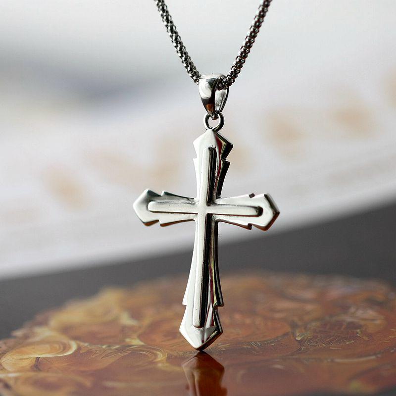 S925 Sterling Silver Cross Necklace Pendant - Stylish Silver Jewelry with European and American Engraving
