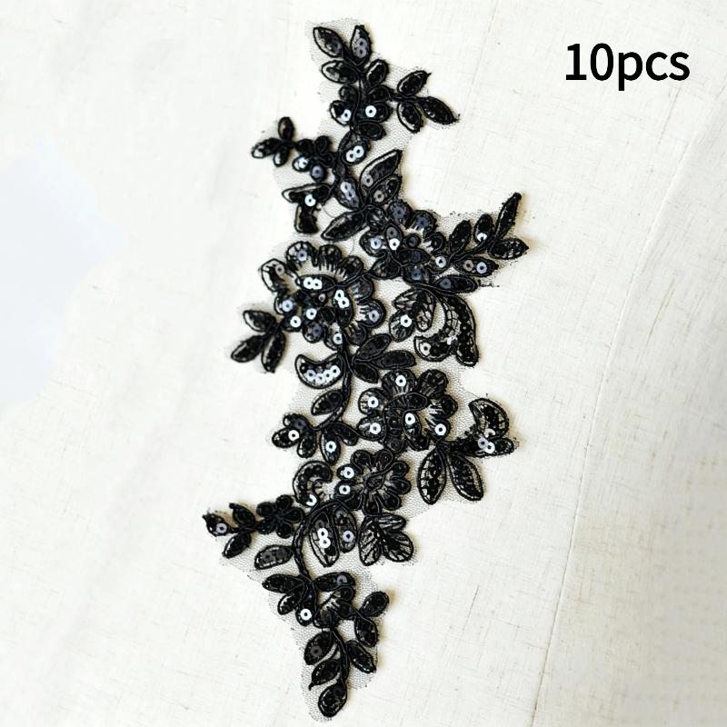 10Pcs Floral Lace Applique Pair Embroidery Flower Patch Sew On Lace Motif For Wedding Dress Garment Decoration