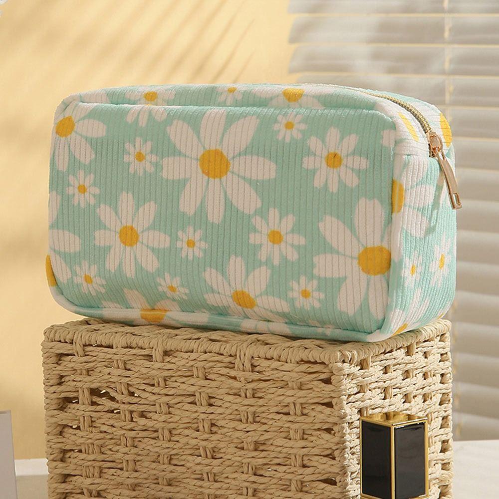 Trendy Large Capacity Corduroy Makeup Bag Travel Printed Cosmetic Bags Makeup Brush Skincare Toiletry Organizer Bag for Women