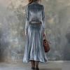 Women's Vintage Velvet Long Dress with Notched Lapel and Single-Breasted Waist-Cinching Design