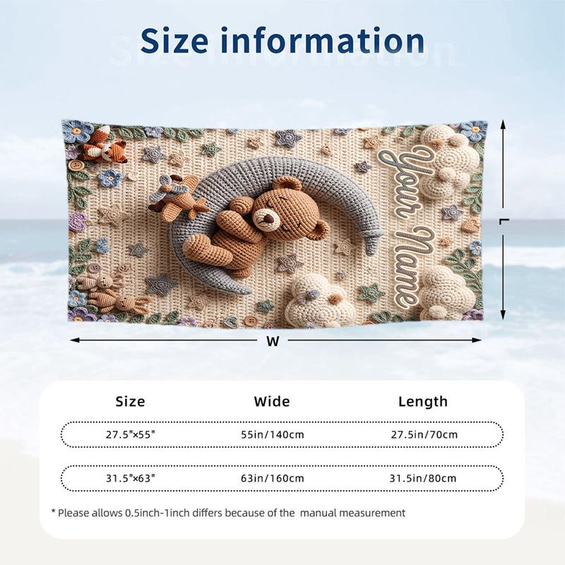 Teddy Bear Theme Beach Towel Personalized Custom Name & Text Soft Quick Dry Beach Towel for Swimming Travel