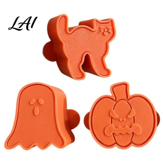 Family Baking Activities Halloween Mini Pie Mold Cat/Pumpkin/Ghost Shape Reusable Embossed Plastic Dough Stamps Hand Mold for Home Kitchen