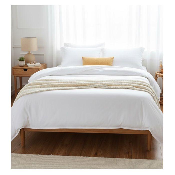 Housse de couette - EDEN - Collection Contemporain - 220x240 cm - Coton Oeko-Tex - Boutons-pression - Uni blanc