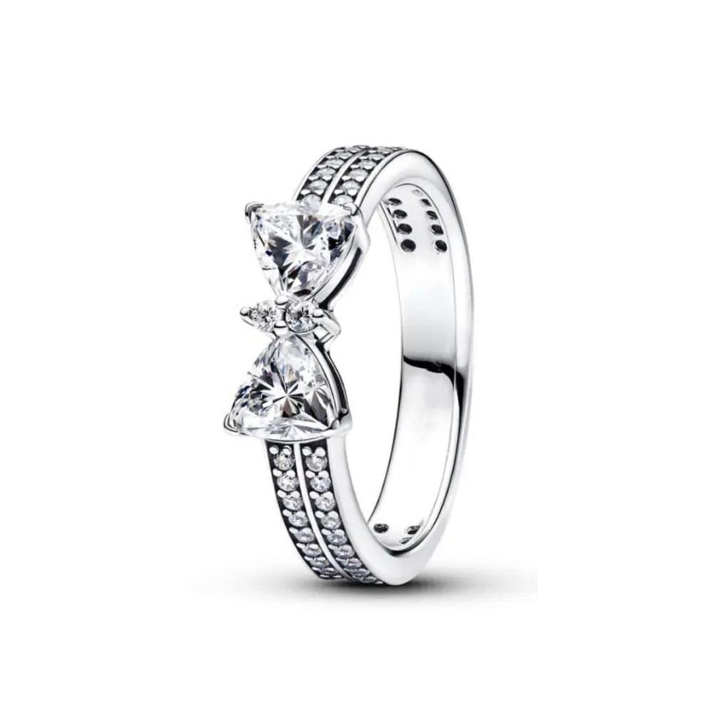 

925 Sterling Silver Bow and Heart-shaped Women s Ring, More Suitable for Valentine s Day Wedding Crystal Accessories 6
