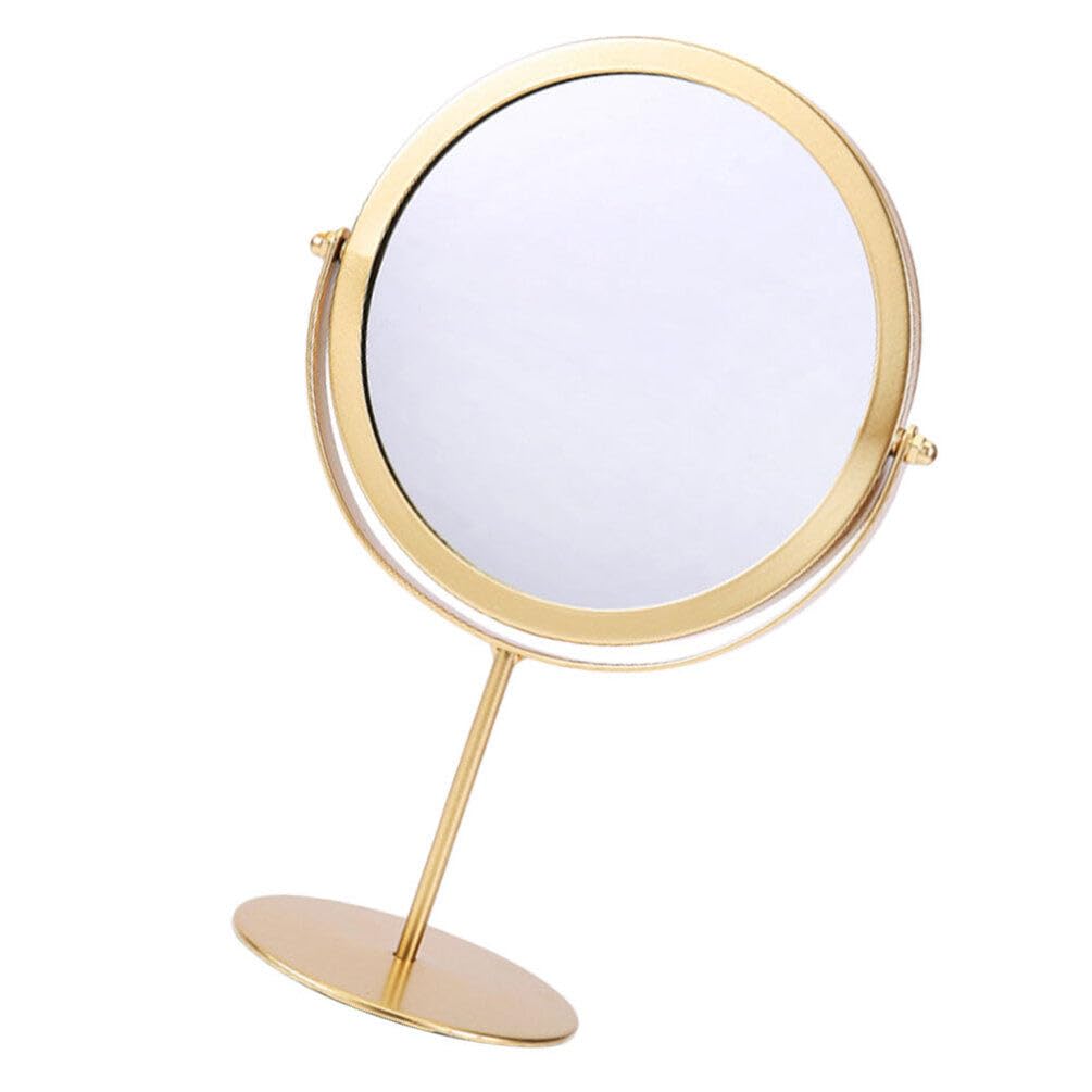 LALAFINA Tabletop Stand Mirror, Round, Compact Design with Stable Base, for Dressers, Gold, 27 x 19 x 10 cm