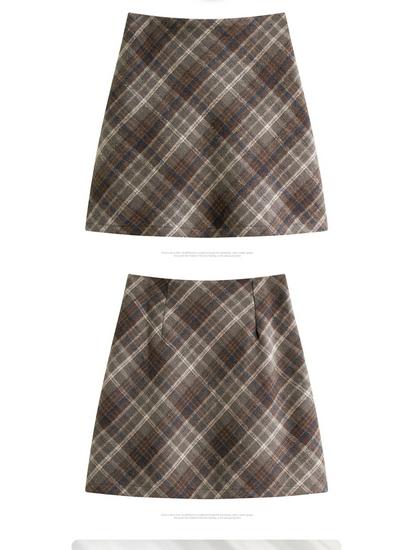 Women's Plus Size Plaid Wool A-line Skirt – Spring & Autumn, Anti-Exposure, Slimming, Thickened, Hip-Hugging, Short Skirt for Chubby Girls.