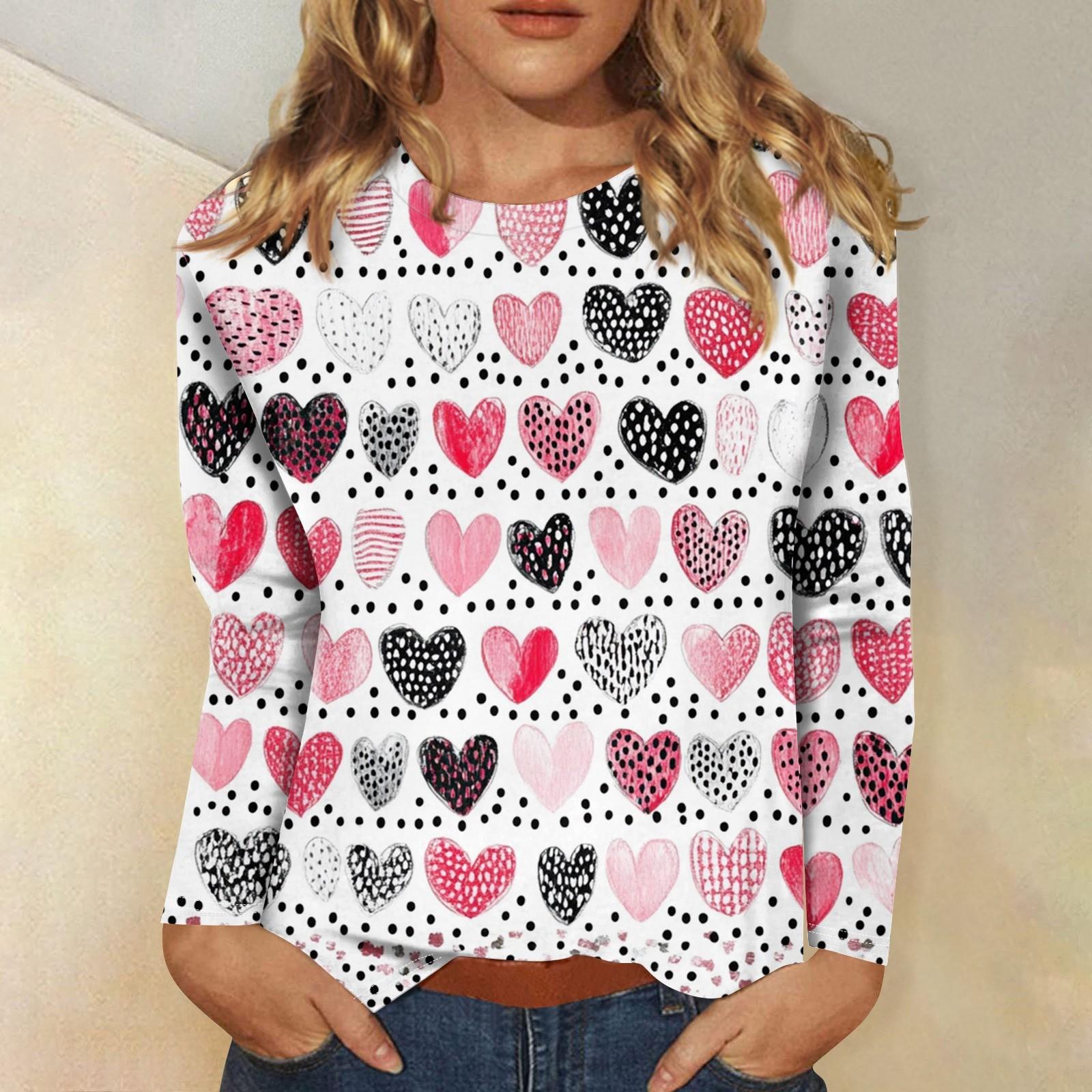 

Женская мода повседневная с длинным рукавом и принтом ко Дню святого Валентина с круглым вырезом M розовый