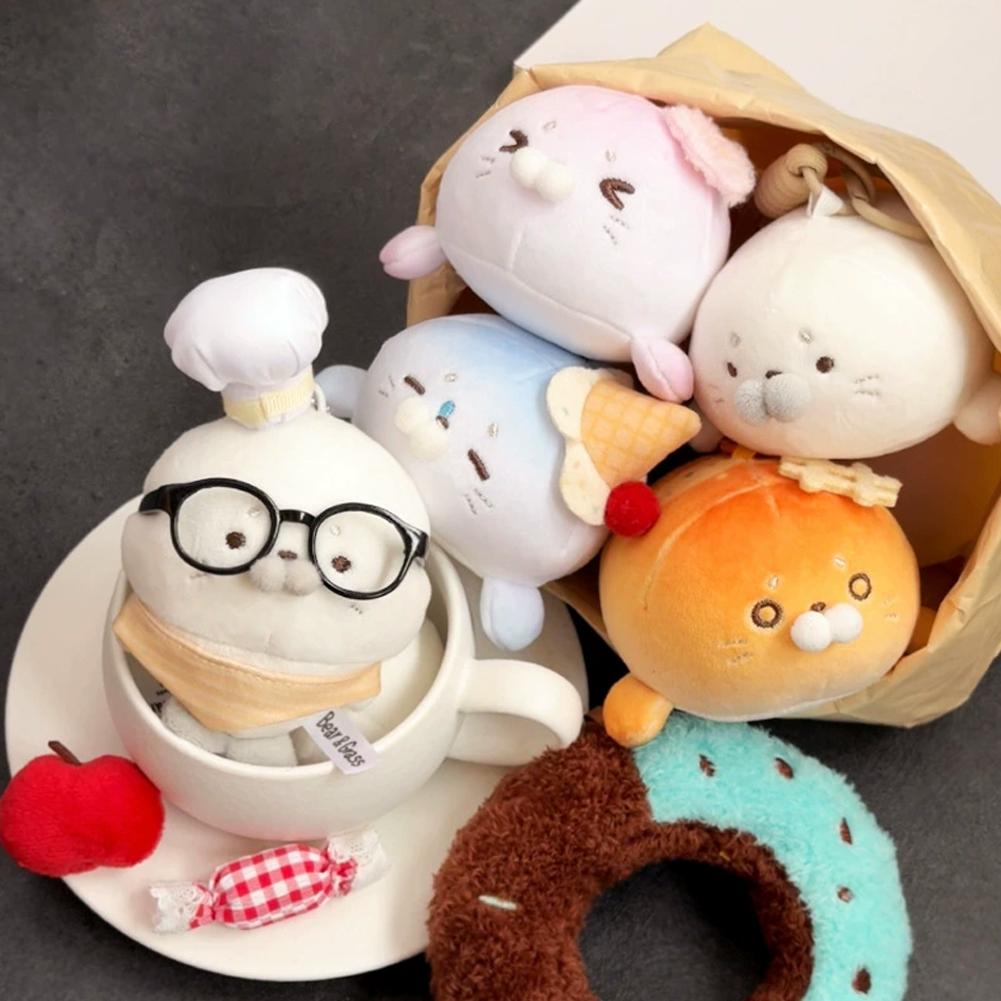 Kawaii Cute Sakura Seal Plush Keychain Cute Sea Dog Stuffed Doll Keyring Bag Pendant Toast Seal Plushie Hanging Decor Kids Gift
