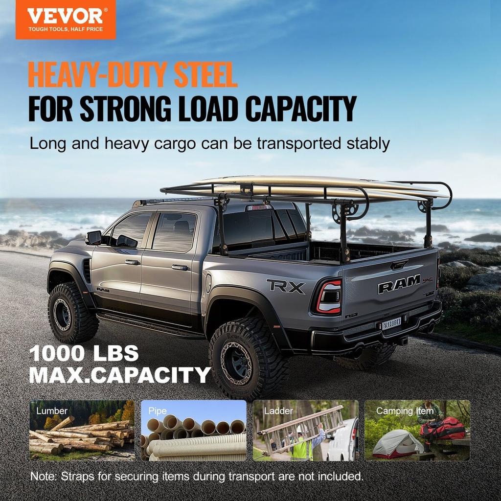 Truck Rack Pick Up Ladder Rack 1000lbs Capacity 43.3"-63" Width for Lumber