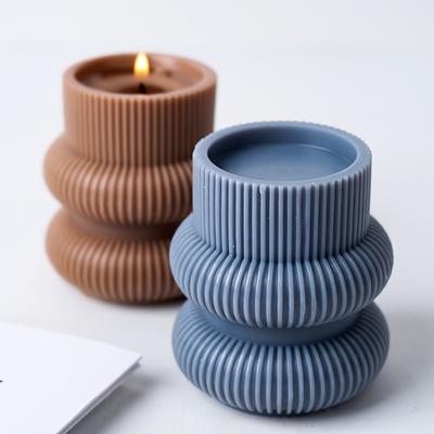 Stripe Candle Holder Silicone Mold 3D Geometric Cylindrical Scented Candle Soap Gypsum Concrete Pouring Mold DIY Craft Home Deco