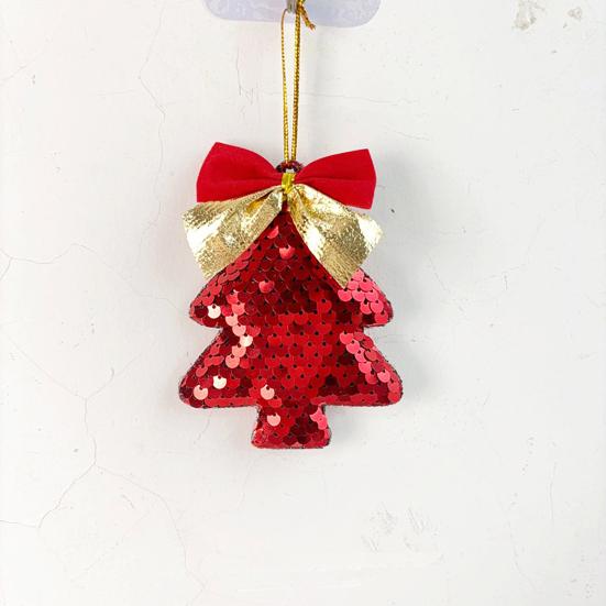 6Pcs Christmas Tree Ornaments Tree Shape Sequin Pendant with Bow for Christmas