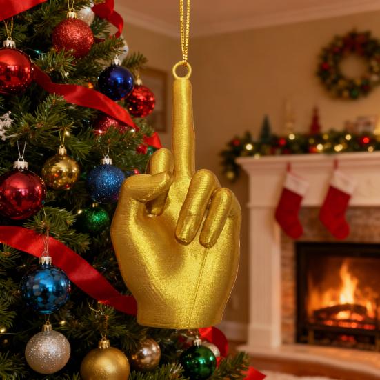 Julmittenfingerdekoration Rolig handgest Julgransprydnad Fräck Gyllene Mittenfinger Hängande Dekoration Skämtpresenter för Vuxna