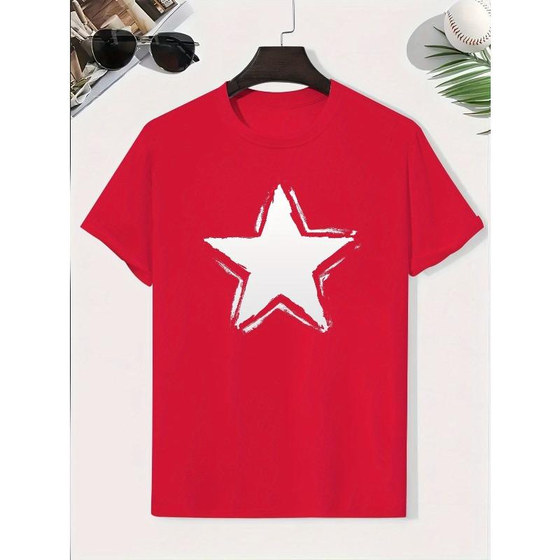 Kids Summer Crew Neck Short Sleeve T-Shirt with Sketch Star Print