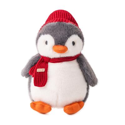 25/35CM Poupée en Peluche Pingouin Mignon Animal en Peluche Doux Joli Pingouin Portant Chapeau Rouge Écharpe Poupée Jolis Cadeaux de Nouvel An