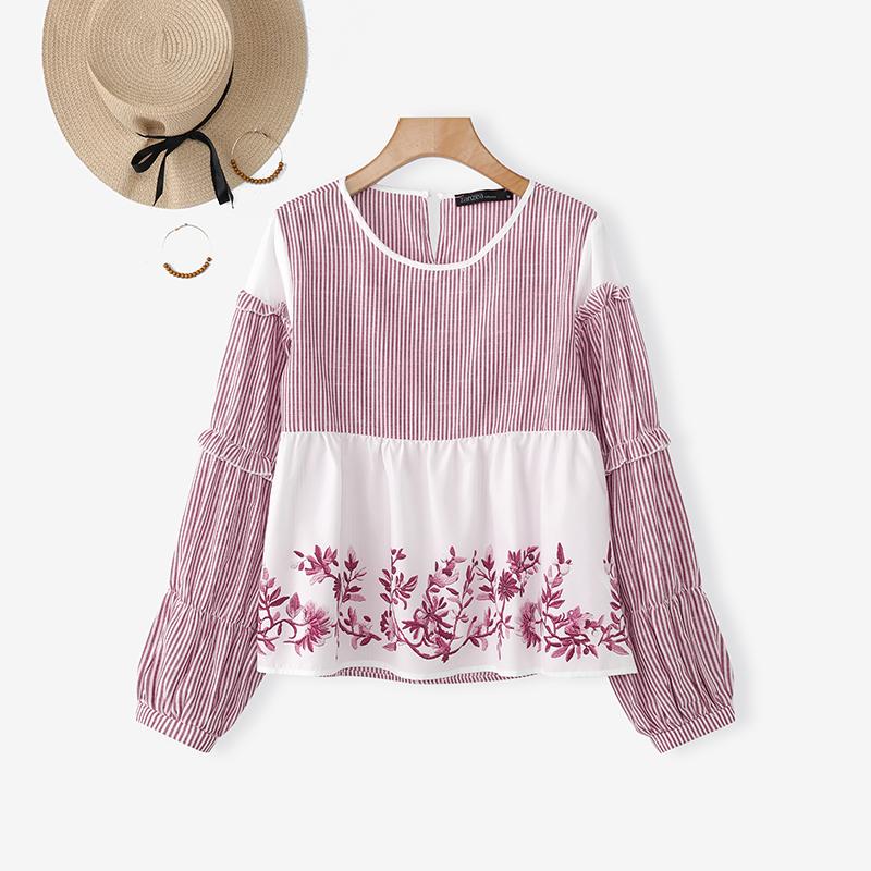 

ZANZEA Жіноча повсякденна блуза з принтом смужки, круглим вирізом і довгим рукавом 4XL червоний