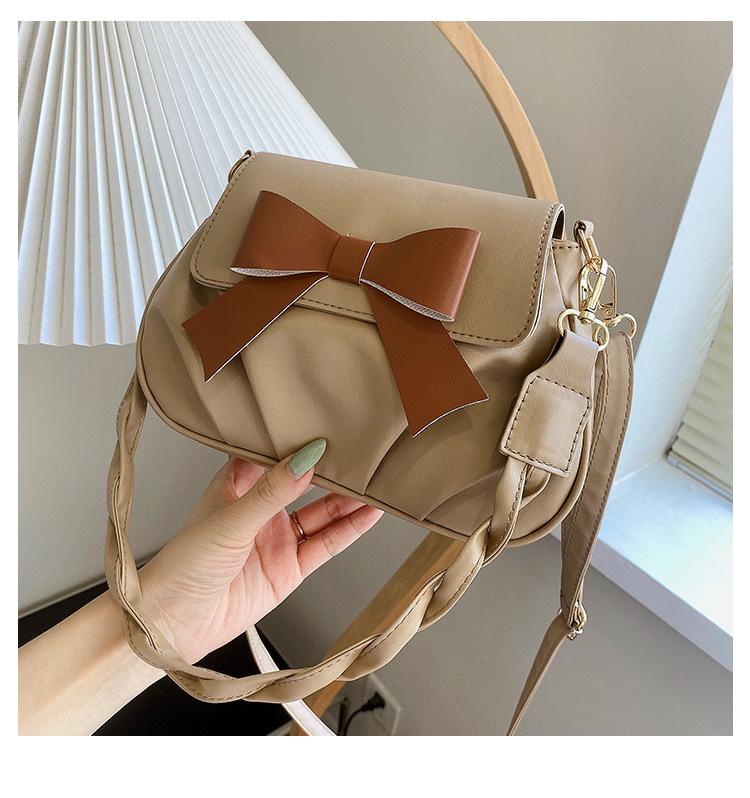 Women's Solid Bowknot Pleated Crossbody Bag - New 2023 Retro Fashion with Twist Strap